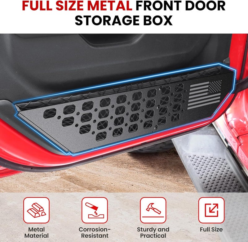 DIAMOOKY Metal Front Door Pocket Storage Box for Jeep Wrangler JL JLU 4XE 2018-2026 & Gladiator JT 2020-2023 2024 2025 2026 Accessories Door Organizer Storage (Not for Power Seats), Flat Flag, 2PCS - Image 5